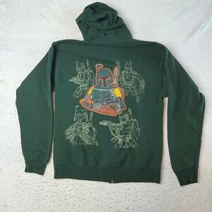Disney Parks Boba Fett Hoodie Mens M Green‎ Star Wars Zip Up Graphic Fleece